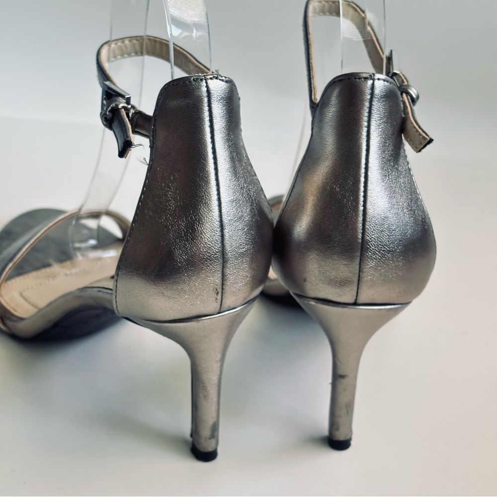 Jones New York Open Toe Metallic Women's Leather Heels Black Size 8 - Picture 5 of 16